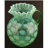 Image 2 : 7 Pc Fenton Green Vaseline Opalescent Pitcher Set Signd