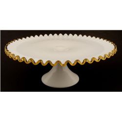 Fenton Gold Amber Crest Milk Glass Cake Stand -Rare