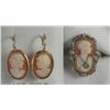 Image 1 : 14K Gold & Diamond Cameo Earrings and Ring Set