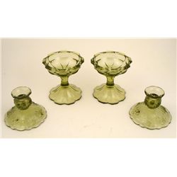 2 Pairs Fenton Short & Tall Green Candle Stick Holders