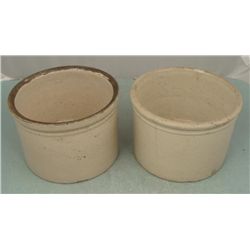 2 Earthenware Pots 7" Diameter Grey Rim Tan 5" Tall