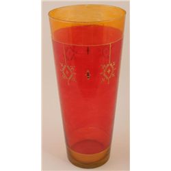 Loren Zina Tall Hand Enameled Art Glass Vase Red