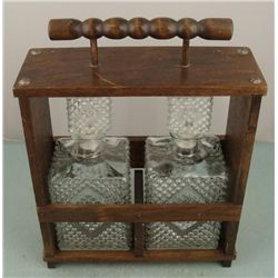 2 Glass Decanters w/ Wooden Portable Carrying Case