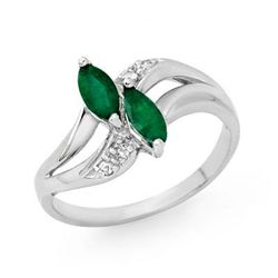 Genuine 0.45 ctw Emerald & Diamond Ring 10K White Gold
