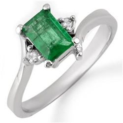 Genuine 0.60 ctw Emerald & Diamond Ring 10K White Gold