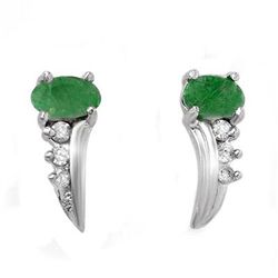Genuine 0.60 ctw Emerald & Diamond Earrings White Gold