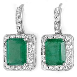 Genuine 3.5 ctw Emerald & Diamond Earrings White Gold