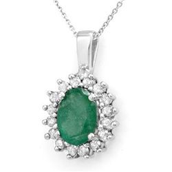 Genuine 3.48 ctw Emerald & Diamond Pendant White Gold