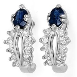 Genuine 0.90 ctw Blue Sapphire & Diamond Earrings Gold