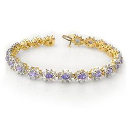 Genuine 10.0 ctw Tanzanite & Diamond Bracelet 14K Gold