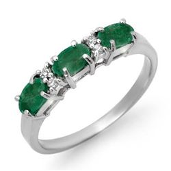 Genuine 0.88 ctw Emerald & Diamond Ring 10K White Gold
