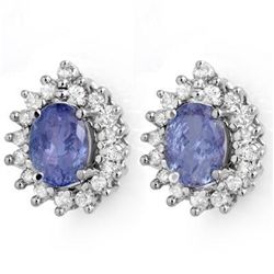 Genuine 3.63 ctw Tanzanite & Diamond Stud Earrings Gold