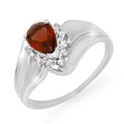 Genuine 0.76 ctw Garnet & Diamond Ring 10K White Gold