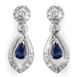 Genuine 1.36 ctw Blue Sapphire & Diamond Earrings Gold