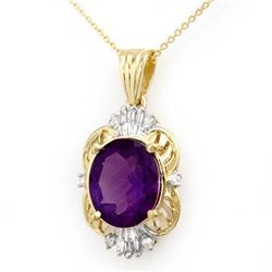 Genuine 5.23 ctw Amethyst & Diamond Pendant 10K Gold