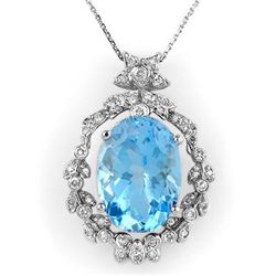 Genuine 18.8 ctw Blue Topaz & Diamond Necklace 14K Gold