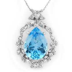 Genuine 13.84ctw Blue Topaz & Diamond Necklace 14K Gold