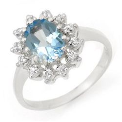 Genuine 1.51 ctw Blue Topaz & Diamond Ring White Gold