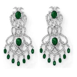 Genuine 17.3 ctw Emerald & Diamond Earrings White Gold