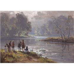 Frank McKelvey-SWANS ON THE LAGAN, COUNTY ANTRIM