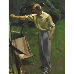 William John Leech-PAINTING IN A GARDEN