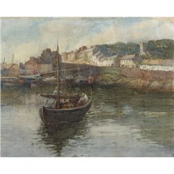 Lady Kate Dobbin-FIGURES IN A BOAT IN ROUNDSTONE HARBOUR, c.1909-1914