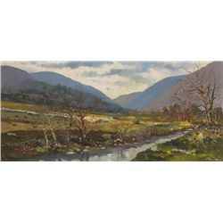 Liam Treacy-WICKLOW LANDSCAPE WITH CATTLE AND COTTAGE