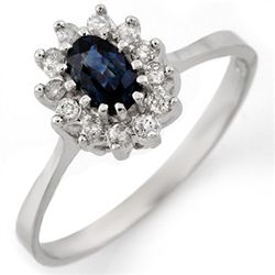 Genuine 0.60 ctw Blue Sapphire & Diamond Ring 14K White Gold