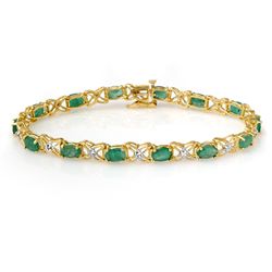 Genuine 6.85 ctw Emerald & Diamond Bracelet Yellow Gold