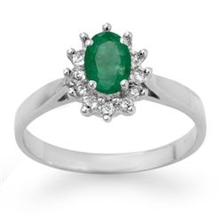 Genuine 0.70 ctw Emerald & Diamond Ring 14K White Gold