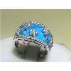 Turquoise and .50 Carat Diamonds 14K White Gold Ring