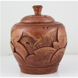 Small Hand Curving Wood Decorative Jar