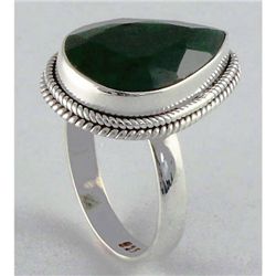 31.86ct Natural Pear Emerald Sterling Silver Ring