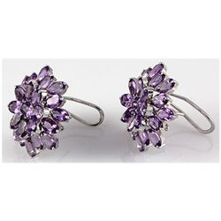 Amethyst 42.50 ctw Flower Design Earring 0.925 Silver