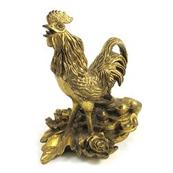 Brass Rooster w/ Ruyi & Coin?Represents a Happy Family