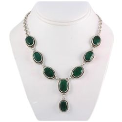 269.5ctw Beautiful Cut Emerald Silver Necklace