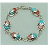 Image 1 : Zuni Coral & Turquoise Snake Sterling Silver Link Bracelet - Effie Calavaza