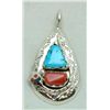 Image 1 : Zuni Coral and Turquoise Medium Teardrop Snake Pendant - Effie Calavaza