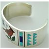 Image 2 : Zuni Multi-Stone Inlay Cardinal Sterling Silver Cuff Bracelet - Rudell & Nancy Laconsello