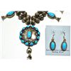 Image 2 : Navajo Turquoise Sterling Silver Squash Blossom Necklace & Earrings Set - L.F.K.
