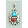 Image 1 : Zuni Coral and Turquoise Small Teardrop Snake Pendant - Effie Calavaza