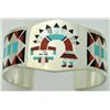 Image 1 : Zuni Multi-Stone Inlay Rainbow Kachina Sterling Silver Cuff Bracelet - Fred & Lolita Natachu