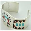 Image 2 : Zuni Multi-Stone Inlay Rainbow Kachina Sterling Silver Cuff Bracelet - Fred & Lolita Natachu