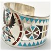 Image 4 : Zuni Multi-Stone Inlay Knifewing Kachina Sterling Silver Cuff Bracelet - Dennis & Nancy Edaakie
