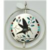 Image 1 : Zuni Multi-Stone Spinner Bird and Flower Pendant - Dale Edaakie