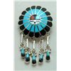 Image 1 : Zuni Onyx and Turquoise Circle with 5 Hangers Pendant & Pin