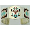 Image 1 : Zuni Multi-Stone Inlay Knifewing Kachina Sterling Silver Cuff Bracelet - Fred & Lolita Natachu