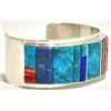 Image 2 : Navajo Multi-Stone Sterling Silver Cuff Bracelet - H. Smith