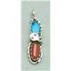 Image 1 : Zuni Coral and Turquoise Tall Figure 8 Snake Pendant - Effie Calavaza
