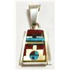 Image 1 : Zuni Multi-Stone Sterling Silver Pendant - Raylan & Patty Edaakie
